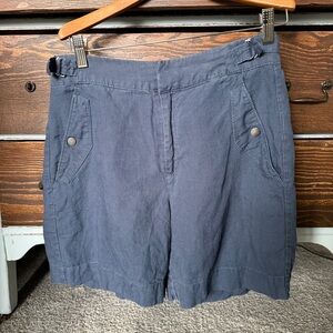 Athleta Voyager Linen Shorts Womens 10 Granite Blue Lightweight Adjustable Waist